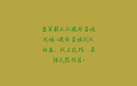 盟军敢死队使命召唤攻略(使命召唤战队排名、战术技巧、最强武器推荐)