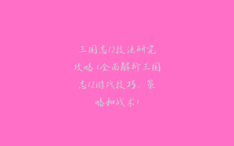 三国志12技法研究攻略(全面解析三国志12游戏技巧、策略和战术)