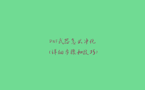 DNF武器怎么净化(详细步骤和技巧)