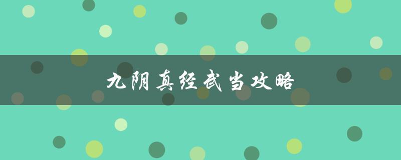 九阴真经武当攻略(如何轻松通关)