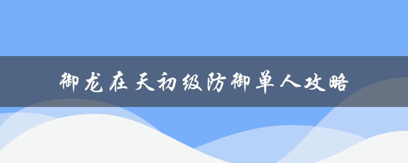 御龙在天初级防御单人攻略(如何轻松应对敌人的攻击)